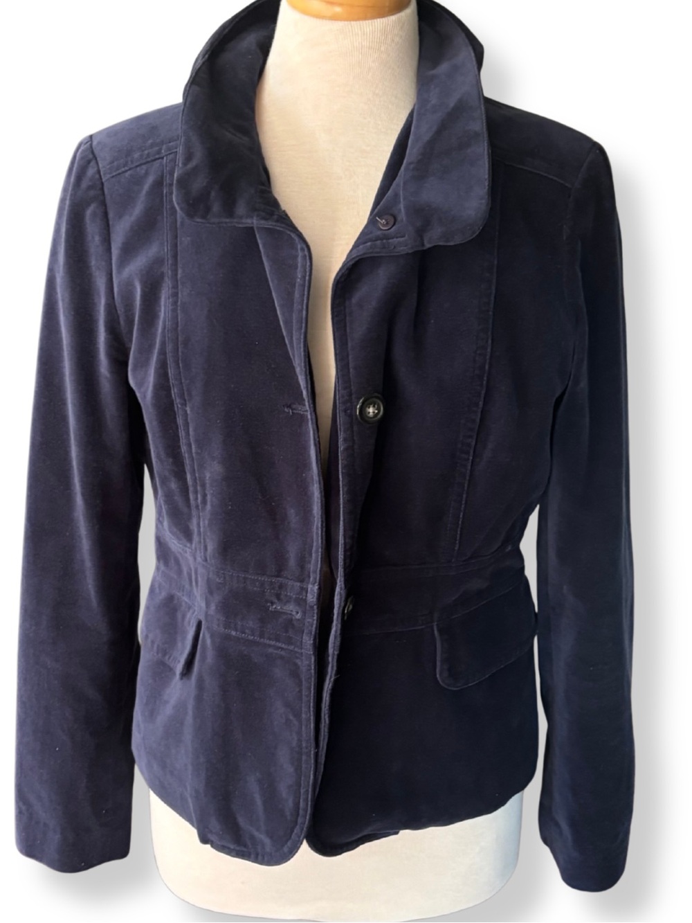 J.Crew Navy Cotton Velvet Blazer Jacket Size 12 Tailored Career Classic